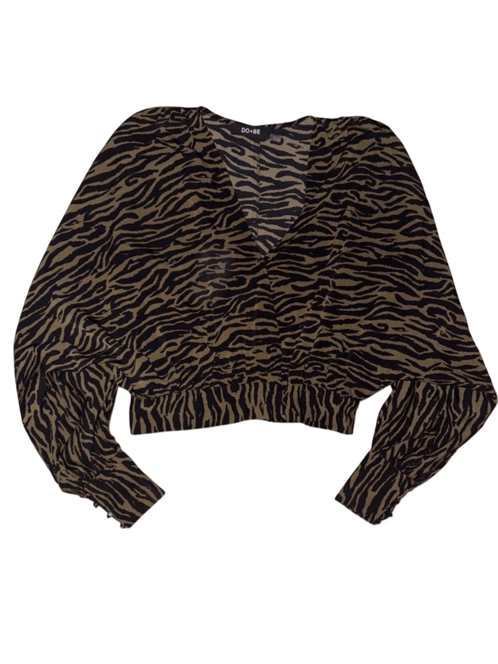 DO+BE Black and Brown Zebra-Print V-Neck Crop Blouse